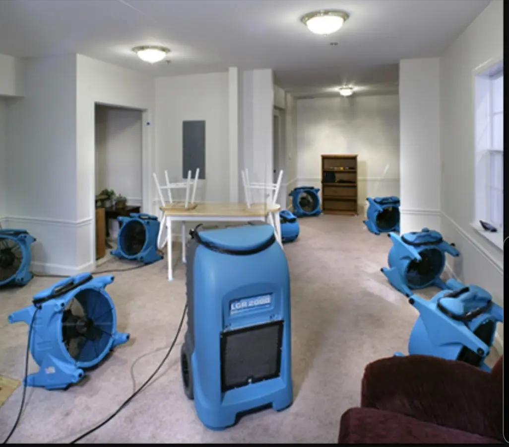 Air movers and dehumidifier setup for Water Damage Restoration in Corona