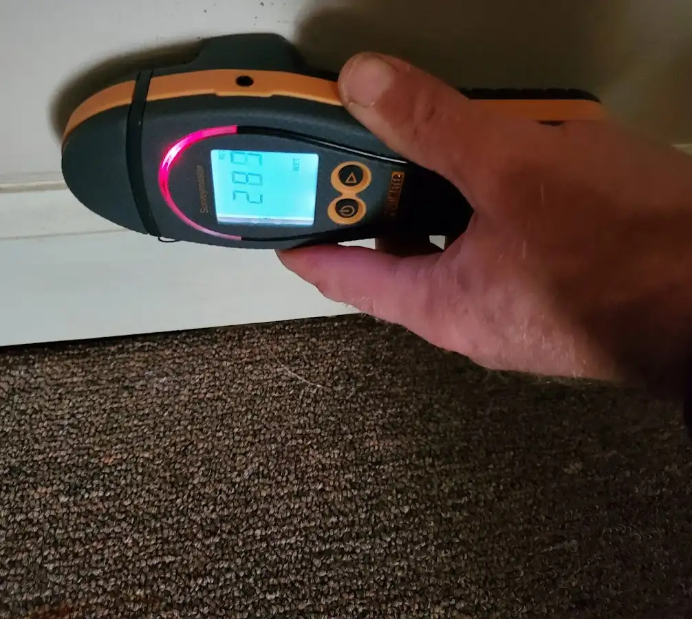 Moisture detection at baseboard during Sewage Cleanup & Sanitation in Corona